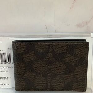 NWT Coach Compact Black and Brown Billfold Signature Card Holder
